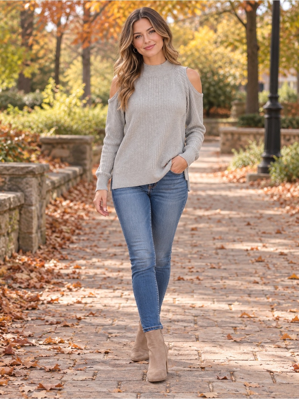 H&M Divided Gray Ribbed Cold Shoulder Sweater Size Medium